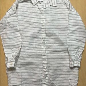 AYR Linen White Gray Striped Button Down Shirt Size XS